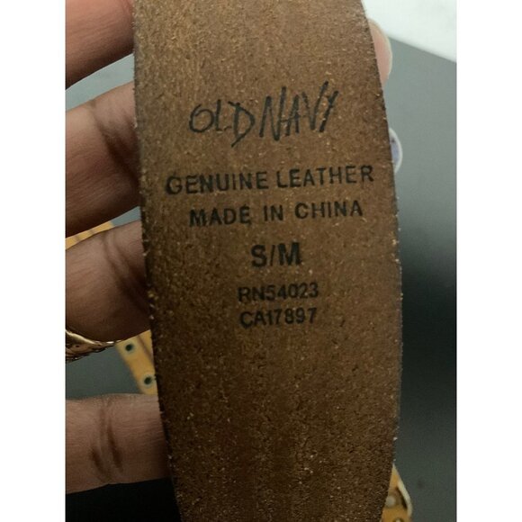 OLD NAVY Rivet Accent Leather Tan/Red Belt Women sz.S/M - Picture 4 of 4